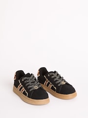 Black Leopard Print Gold Trim Gum Sole Sports Trainers - Image 2 of 4