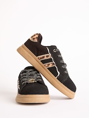 Black Leopard Print Gold Trim Gum Sole Sports Trainers - Image 3 of 4