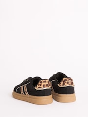 Black Leopard Print Gold Trim Gum Sole Sports Trainers - Image 4 of 4