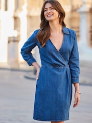 Sosandar Blue Denim Wrap Dress - Image 2 of 5