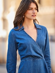 Sosandar Blue Denim Wrap Dress - Image 5 of 5