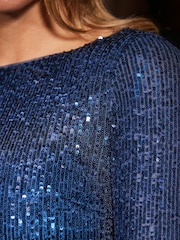 Sosandar Blue Ombre Sequin Party Dress - Image 4 of 5