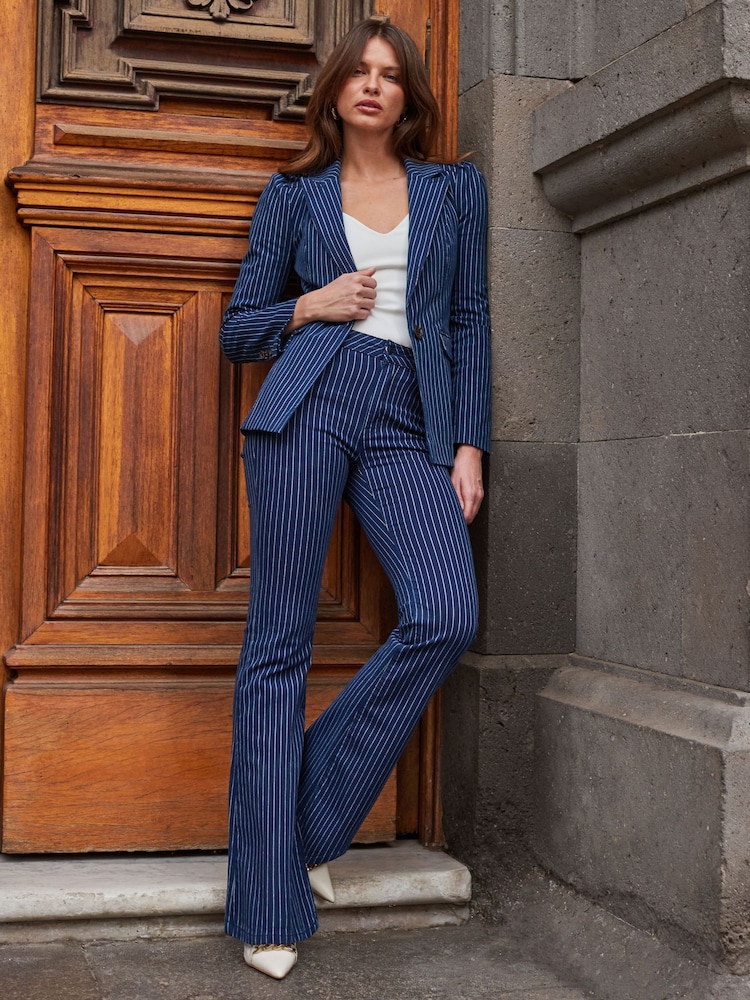 Sosandar Blue Pinstripe Denim Blazer - Image 5 of 5