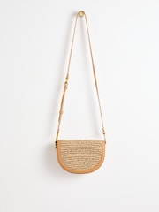 Oliver Bonas Brown Kitty Crochet Raffia Crossbody Bag - Image 1 of 6