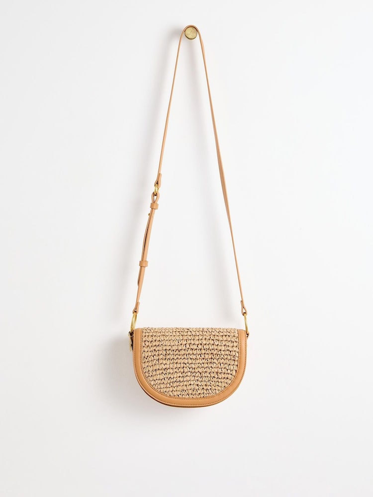 Oliver Bonas Brown Kitty Crochet Raffia Crossbody Bag - Image 1 of 6 Oliver Bonas Brown Kitty Crochet Raffia Crossbody Bag - Image 1 of 6