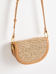 Oliver Bonas Brown Kitty Crochet Raffia Crossbody Bag - Image 4 of 6