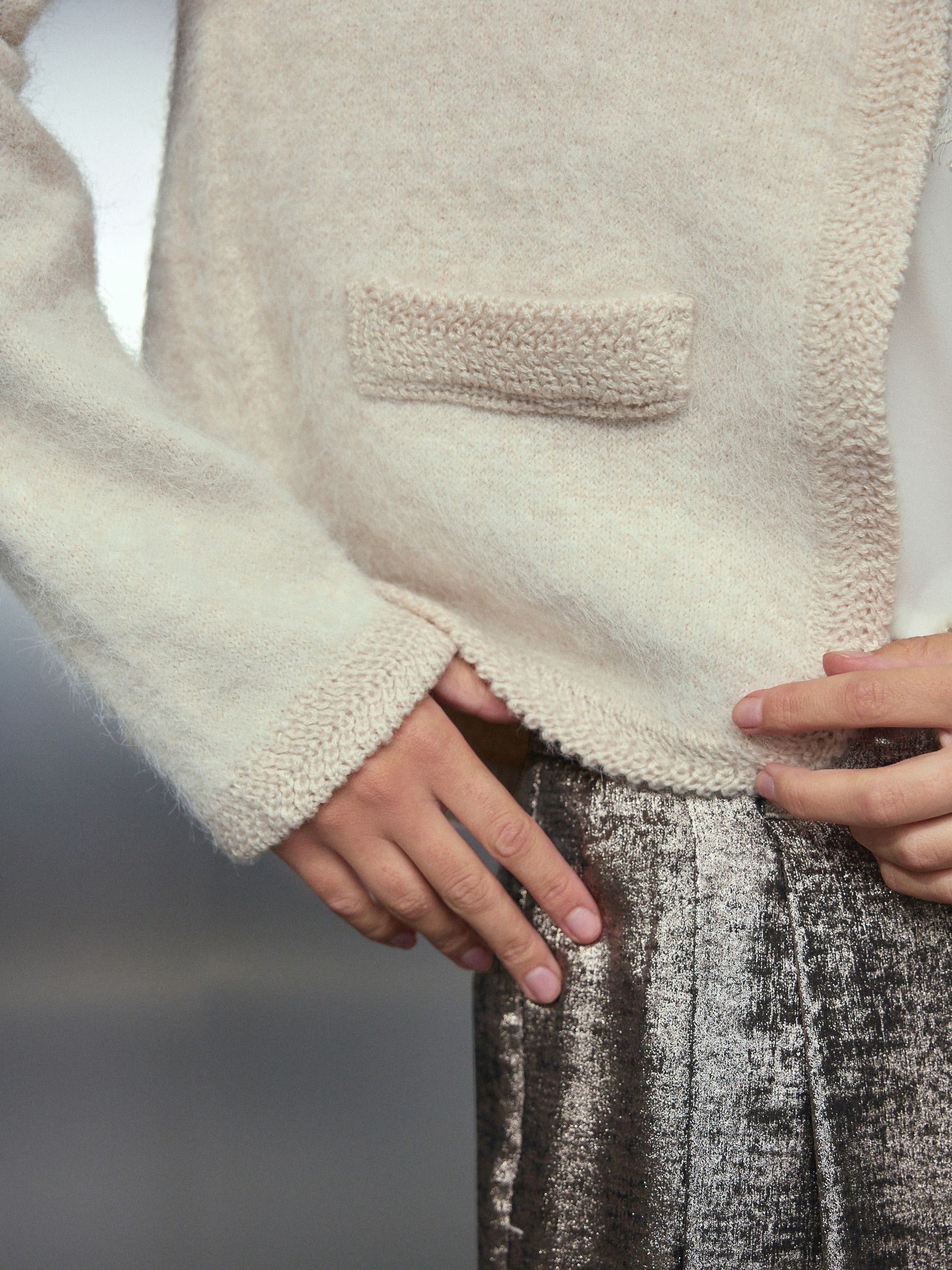 Buy Ecru Embellished Collar Brushed Crew Neck Cardigan from