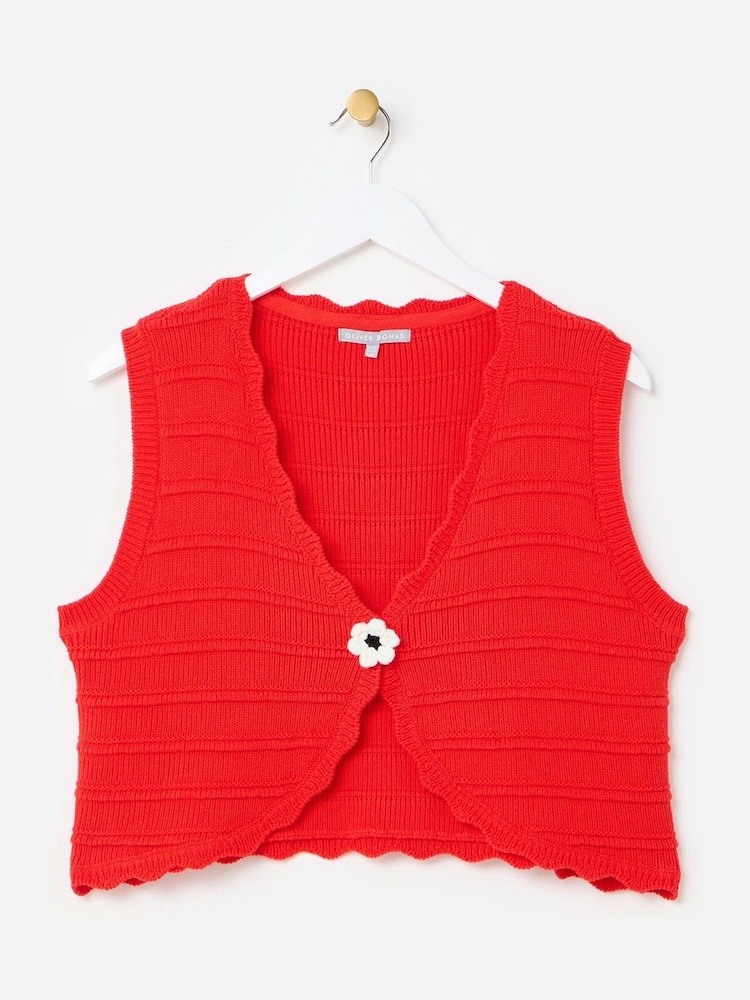 Oliver Bonas Red Textured Scalloped Knitted Waistcoat - Image 1 of 5