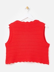 Oliver Bonas Red Textured Scalloped Knitted Waistcoat - Image 2 of 5
