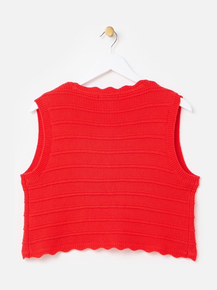 Oliver Bonas Red Textured Scalloped Knitted Waistcoat - Image 2 of 5