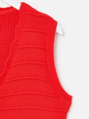 Oliver Bonas Red Textured Scalloped Knitted Waistcoat - Image 4 of 5