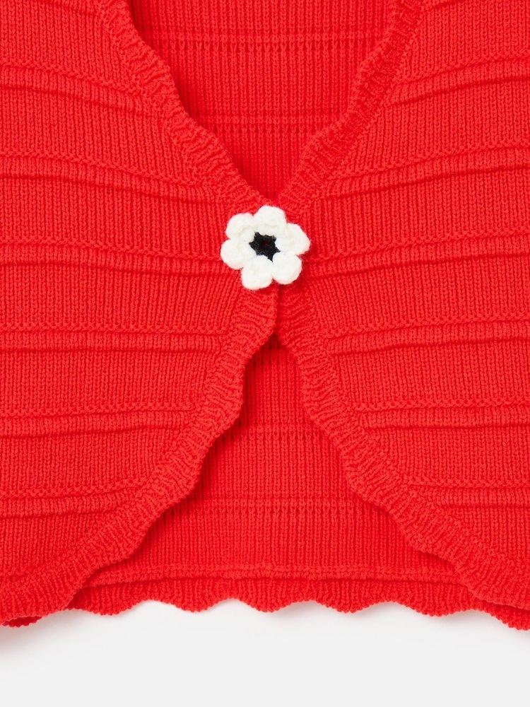 Oliver Bonas Red Textured Scalloped Knitted Waistcoat - Image 5 of 5
