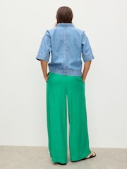 Oliver Bonas Green Crinkled Wide Leg Trousers - Image 2 of 8