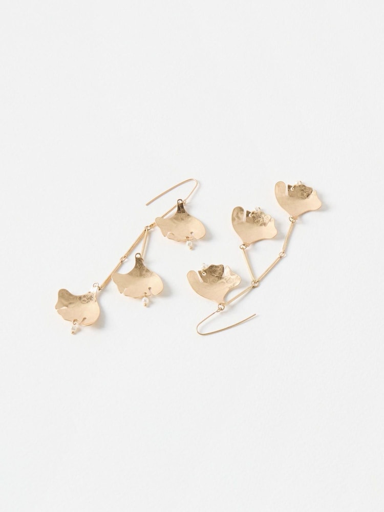 Oliver Bonas Gold Tone Anish Leaf Large Hook Earrings - Image 2 of 6