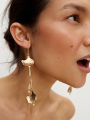 Oliver Bonas Gold Tone Anish Leaf Large Hook Earrings - Image 5 of 6