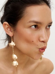 Oliver Bonas Gold Tone Anish Leaf Large Hook Earrings - Image 6 of 6