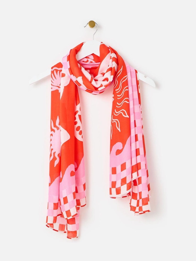 Oliver Bonas Orange Lobster Checked Lightweight Scarf - Image 1 of 4 Oliver Bonas Orange Lobster Checked Lightweight Scarf - Image 1 of 4