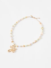 Oliver Bonas Gold Jackson Brass Flower Beaded Pendant Necklace - Image 1 of 4