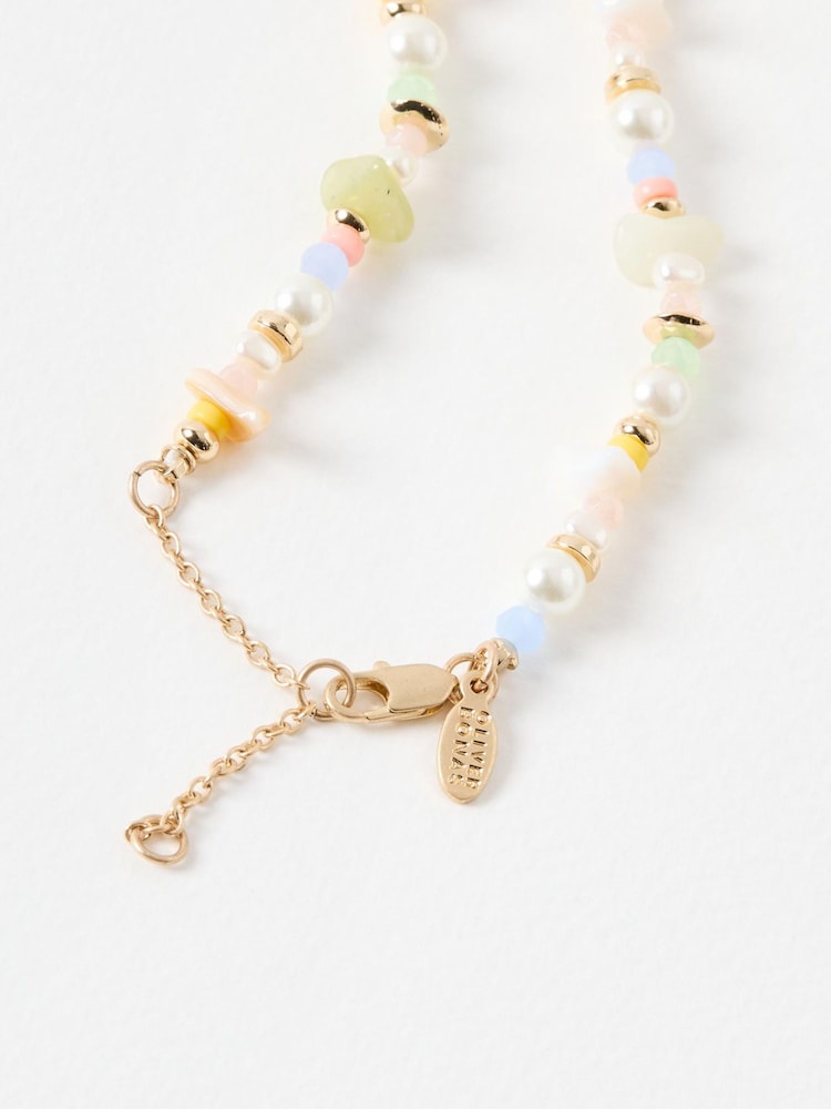 Oliver Bonas Gold Jackson Brass Flower Beaded Pendant Necklace - Image 2 of 4