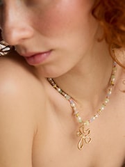 Oliver Bonas Gold Jackson Brass Flower Beaded Pendant Necklace - Image 4 of 4
