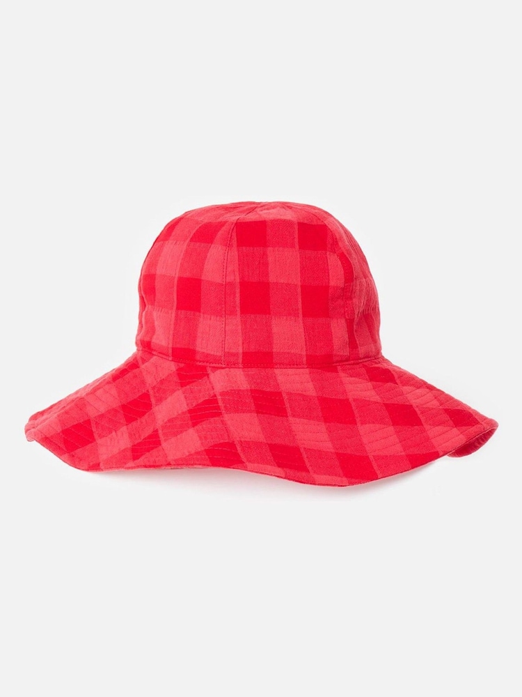Oliver Bonas Red Checked Large Floppy Bucket Hat - Image 1 of 3 Oliver Bonas Red Checked Large Floppy Bucket Hat - Image 1 of 3