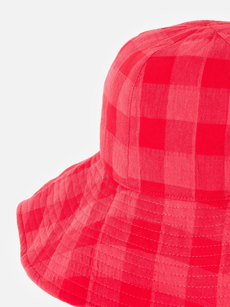Oliver Bonas Red Checked Large Floppy Bucket Hat - Image 3 of 3 Oliver Bonas Red Checked Large Floppy Bucket Hat - Image 3 of 3