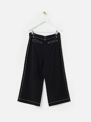 Oliver Bonas Black Contrast Stitch Tie Waist Cropped Wide Leg Trousers - Image 2 of 5