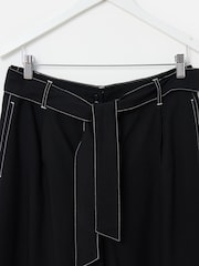 Oliver Bonas Black Contrast Stitch Tie Waist Cropped Wide Leg Trousers - Image 3 of 5