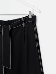Oliver Bonas Black Contrast Stitch Tie Waist Cropped Wide Leg Trousers - Image 4 of 5