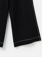 Oliver Bonas Black Contrast Stitch Tie Waist Cropped Wide Leg Trousers - Image 5 of 5