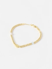 Oliver Bonas Gold Tone Sora Shell, Pearl & Aquamarine Textured Chain Bracelet - Image 1 of 4