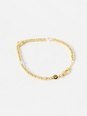Oliver Bonas Gold Tone Sora Shell, Pearl & Aquamarine Textured Chain Bracelet - Image 2 of 4