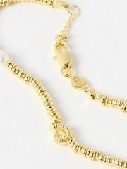 Oliver Bonas Gold Tone Sora Shell, Pearl & Aquamarine Textured Chain Bracelet - Image 3 of 4