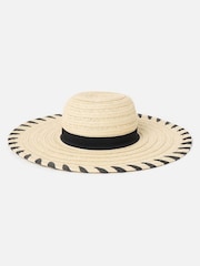 Oliver Bonas Cream Whipstitch Edge Floppy Straw Hat - Image 1 of 3