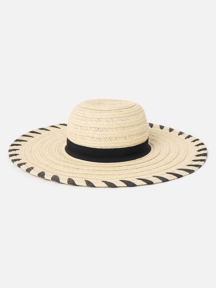Oliver Bonas Cream Whipstitch Edge Floppy Straw Hat - Image 1 of 3
