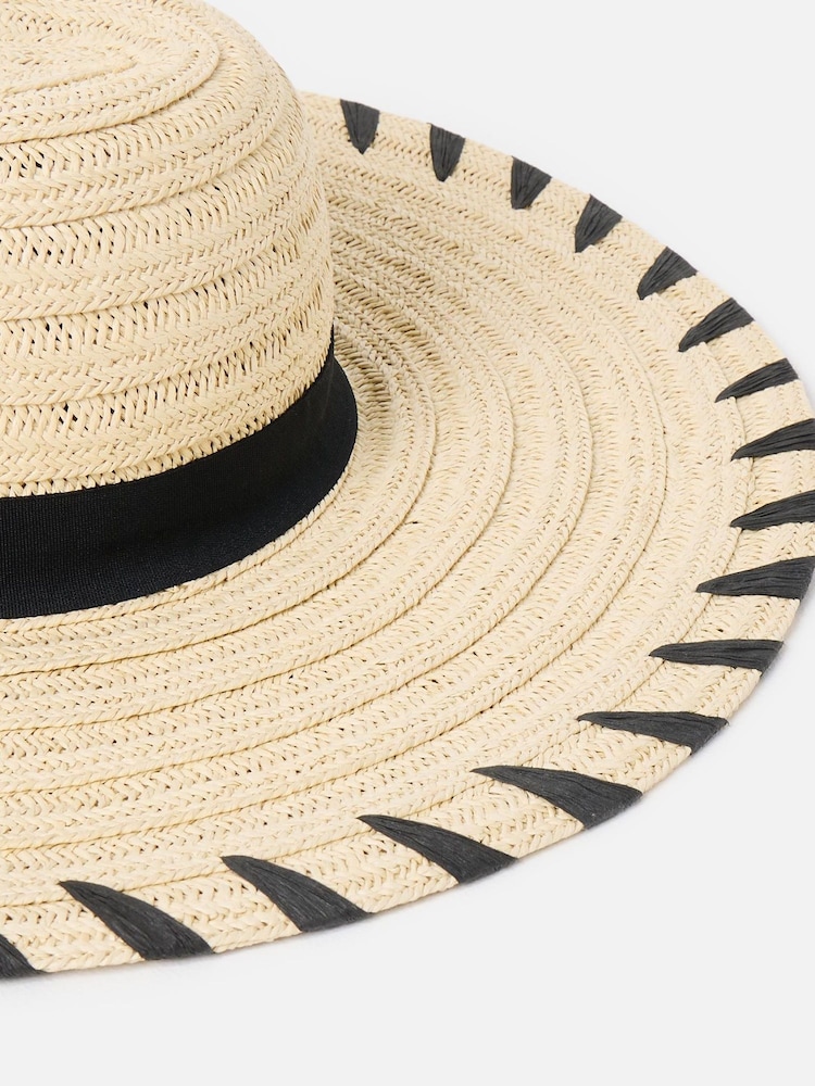 Oliver Bonas Cream Whipstitch Edge Floppy Straw Hat - Image 3 of 3