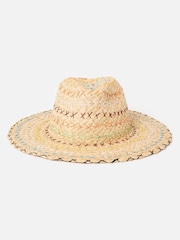 Oliver Bonas Cream Embroidered Cowboy Straw Fedora Hat - Image 1 of 5