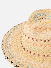 Oliver Bonas Cream Embroidered Cowboy Straw Fedora Hat - Image 4 of 5