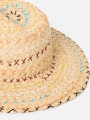 Oliver Bonas Cream Embroidered Cowboy Straw Fedora Hat - Image 5 of 5