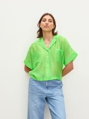 Oliver Bonas Green Textured Short Sleeve Boxy Shirt - Image 1 of 5