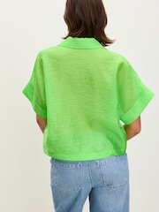 Oliver Bonas Green Textured Short Sleeve Boxy Shirt - Image 2 of 5