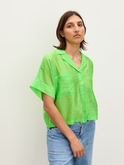 Oliver Bonas Green Textured Short Sleeve Boxy Shirt - Image 3 of 5