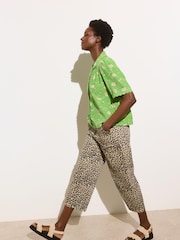 Oliver Bonas Green Textured Floral Short Sleeve Shirt - Image 1 of 7