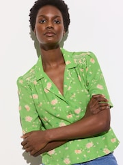 Oliver Bonas Green Textured Floral Short Sleeve Shirt - Image 2 of 7