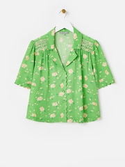 Oliver Bonas Green Textured Floral Short Sleeve Shirt - Image 3 of 7
