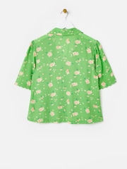 Oliver Bonas Green Textured Floral Short Sleeve Shirt - Image 4 of 7