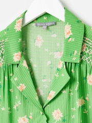 Oliver Bonas Green Textured Floral Short Sleeve Shirt - Image 6 of 7