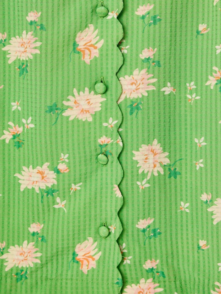 Oliver Bonas Green Textured Floral Short Sleeve Shirt - Image 7 of 7