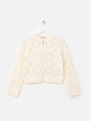 Oliver Bonas White Crochet Granny Square Zip-Up Cardigan - Image 4 of 8