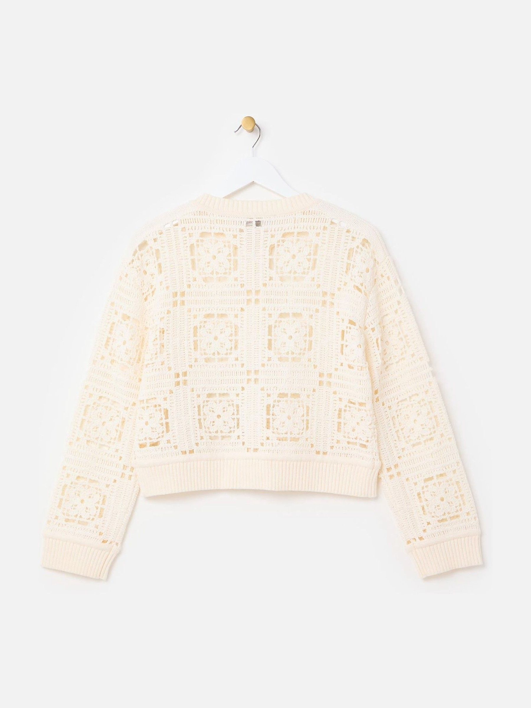 Buy Oliver Bonas White Crochet Granny Square Zip-Up Cardigan from